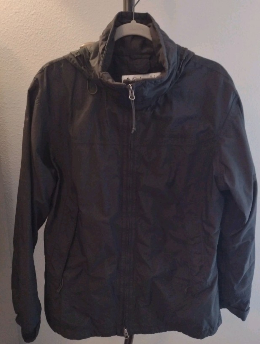 Columbia Wind Rain Jacket Shell Full Zip Womens L Black Hooded Funnel Neck Nylon
